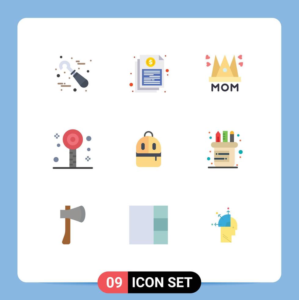 paquete de 9 signos y símbolos de colores planos modernos para medios de impresión web, como el informe de lollipop de verano, elementos de diseño de vectores editables de la madre divertida