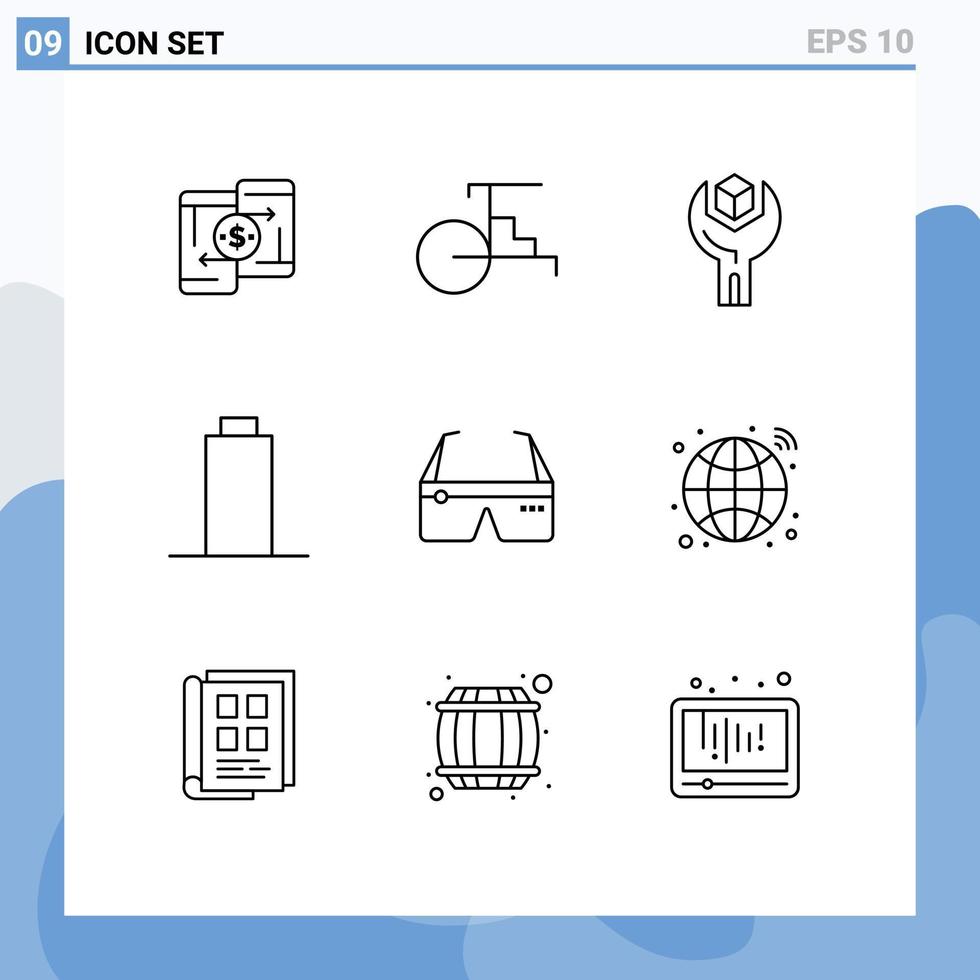 Pack of 9 creative Outlines of computer empty vehicles battery sdk Editable Vector Design Elements