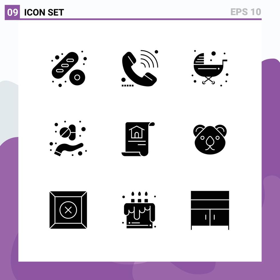 Pictogram Set of 9 Simple Solid Glyphs of construction herb baby capsule trolley Editable Vector Design Elements