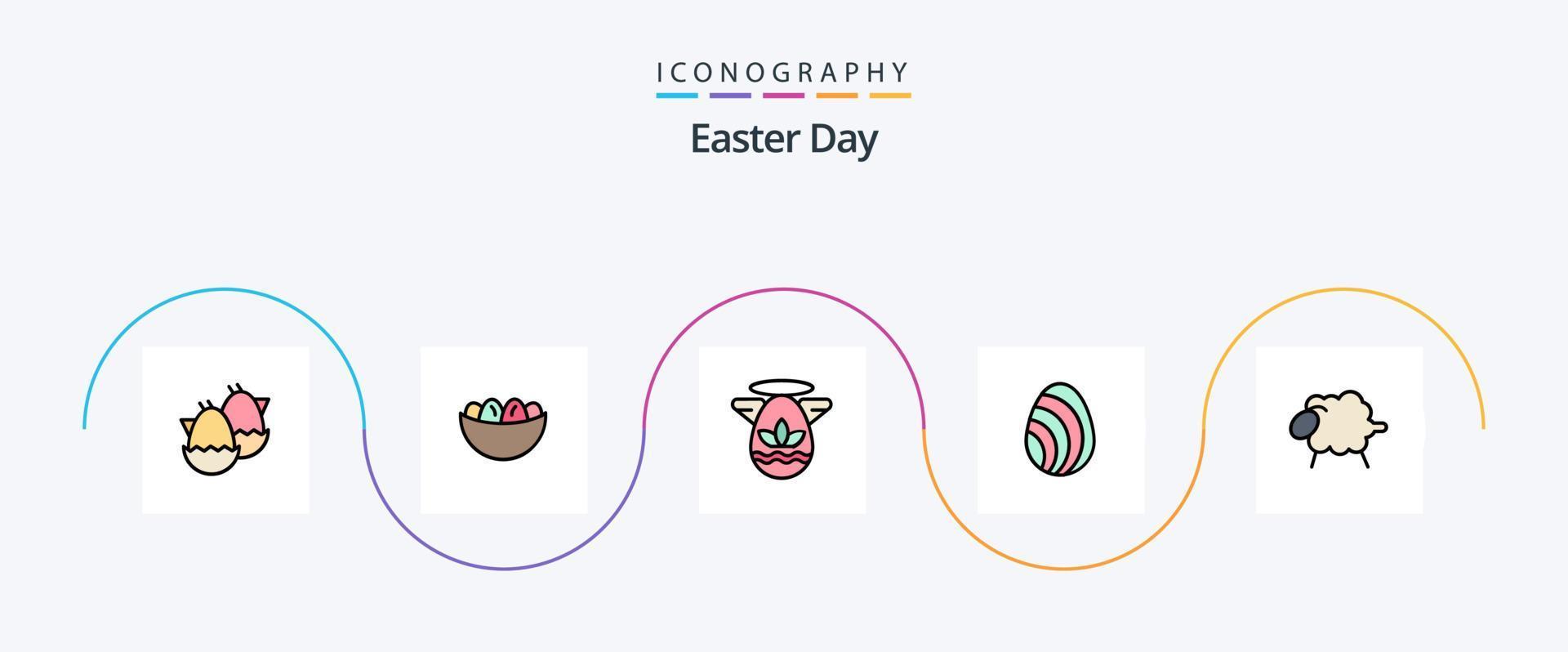 Easter Line Filled Flat 5 Icon Pack Including lamb. nature. nest. eastre. protractor vector