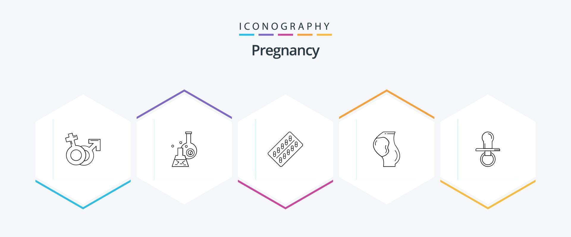 paquete de iconos de 25 líneas de embarazo que incluye bebé. el embarazo. tubo. paquete. drogas vector