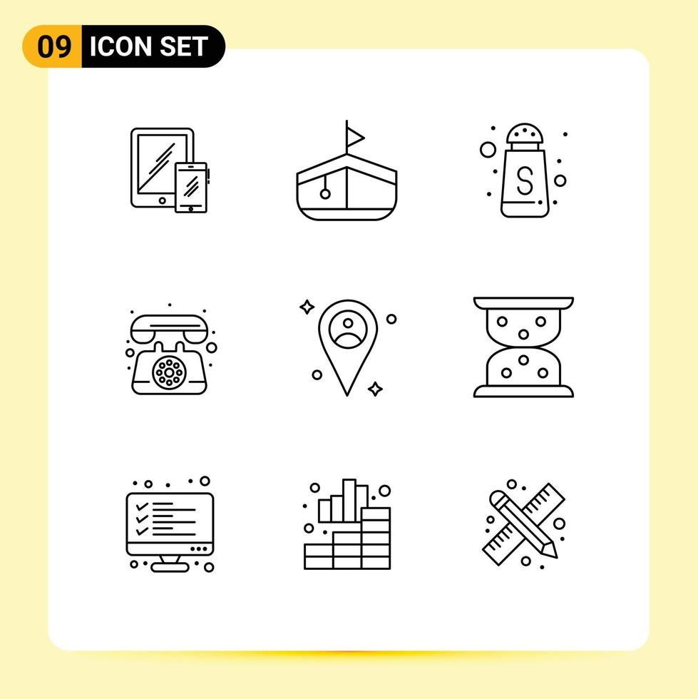 Pack of 9 creative Outlines of man location serve call phone Editable Vector Design Elements