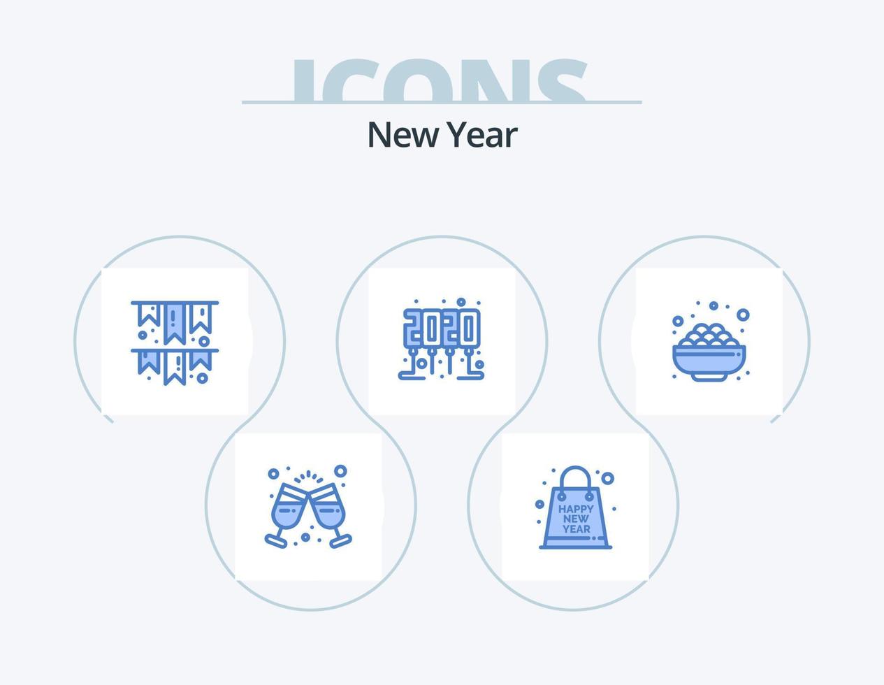 paquete de iconos azul de año nuevo 5 diseño de iconos. tienda de comestibles. tiempo de fiesta. año. Año nuevo. fiesta vector