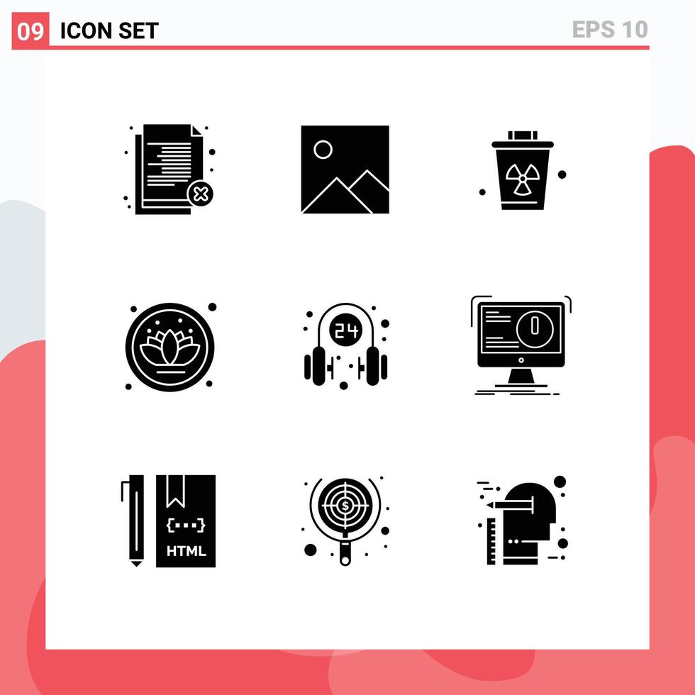Pictogram Set of 9 Simple Solid Glyphs of operator headphone environment plant lotus Editable Vector Design Elements