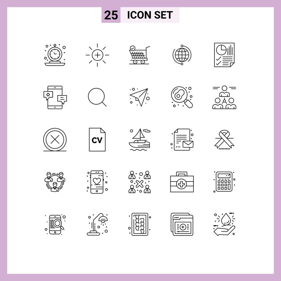 Editable Vector Line Pack of 25 Simple Lines of global connect user business cart Editable Vector Design Elements
