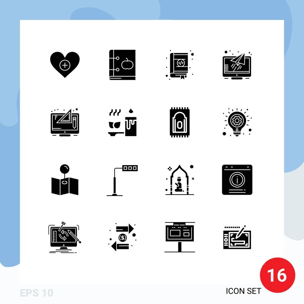 Universal Icon Symbols Group of 16 Modern Solid Glyphs of screen monitor learning message design Editable Vector Design Elements