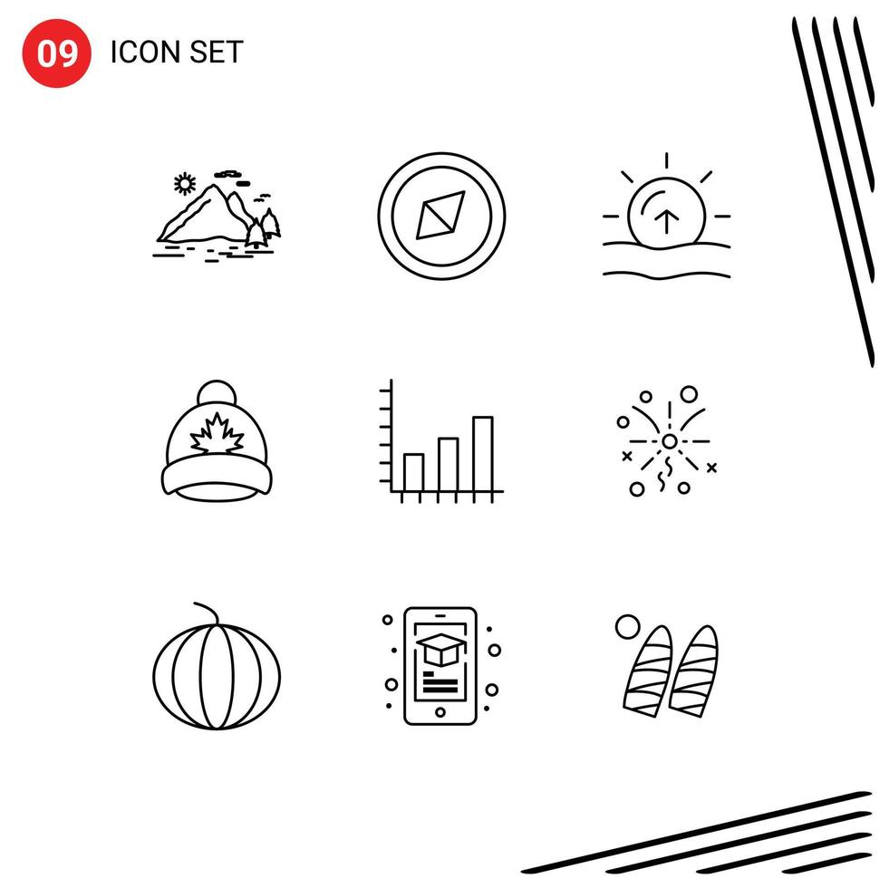 Stock Vector Icon Pack of 9 Line Signs and Symbols for business canada nature leaf hat Editable Vector Design Elements