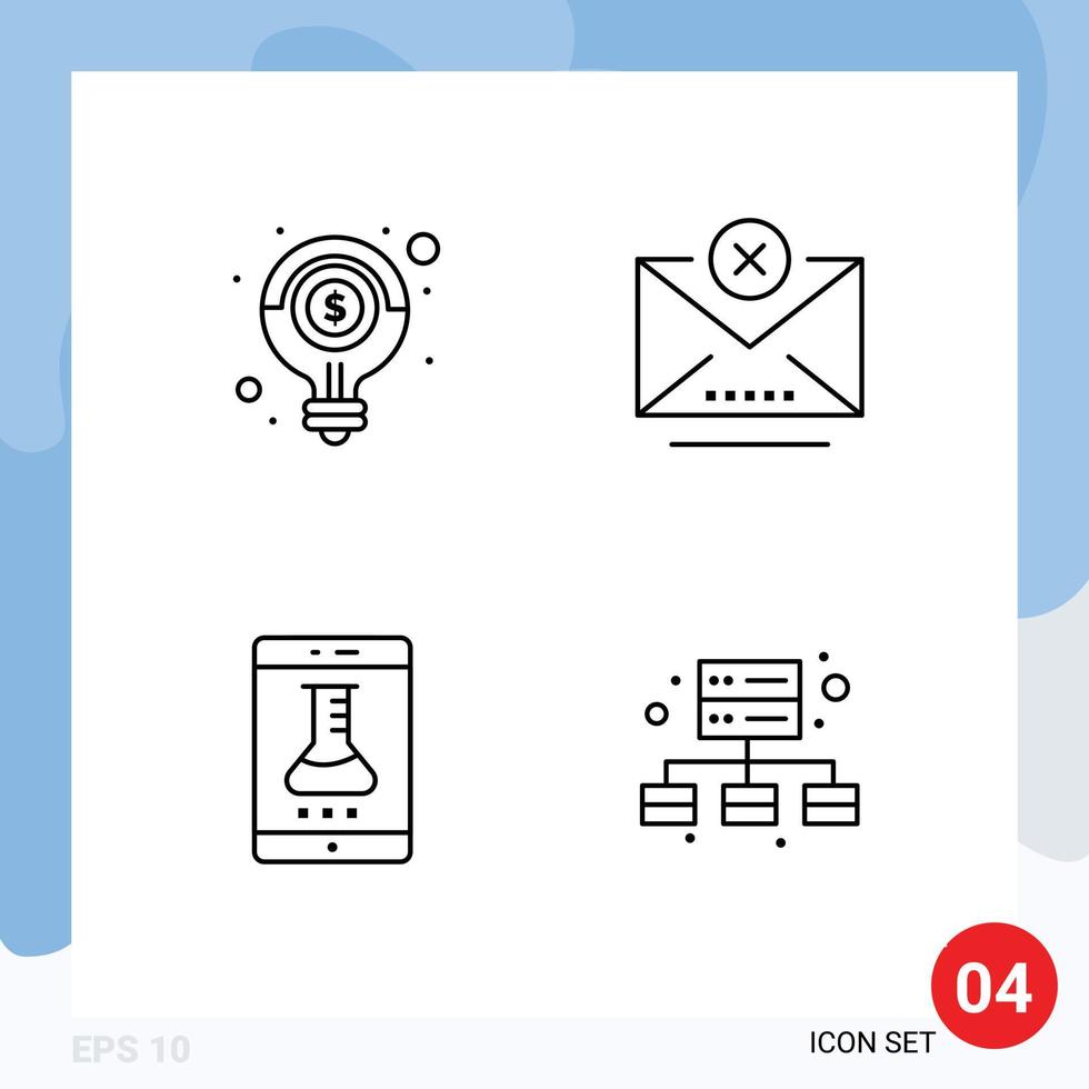 Pack of 4 Modern Filledline Flat Colors Signs and Symbols for Web Print Media such as idea lab app money cancel online laboratory Editable Vector Design Elements