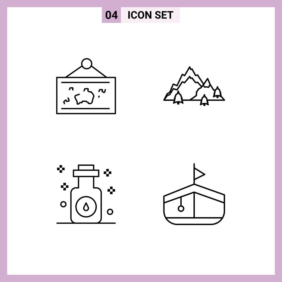 Line Pack of 4 Universal Symbols of frame tree photo landscape massage Editable Vector Design Elements