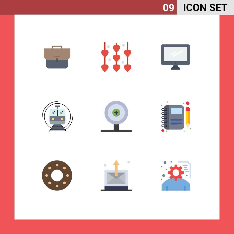 Set of 9 Vector Flat Colors on Grid for transport smart computer train pc Editable Vector Design Elements
