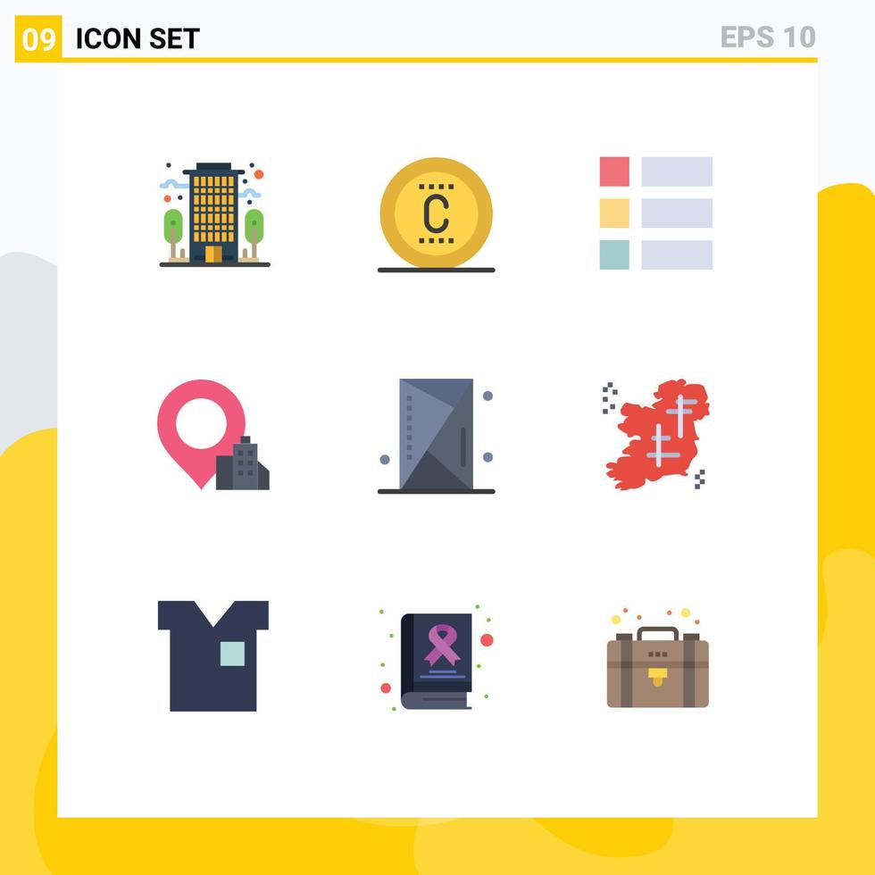Modern Set of 9 Flat Colors Pictograph of outline devices frame console building Editable Vector Design Elements