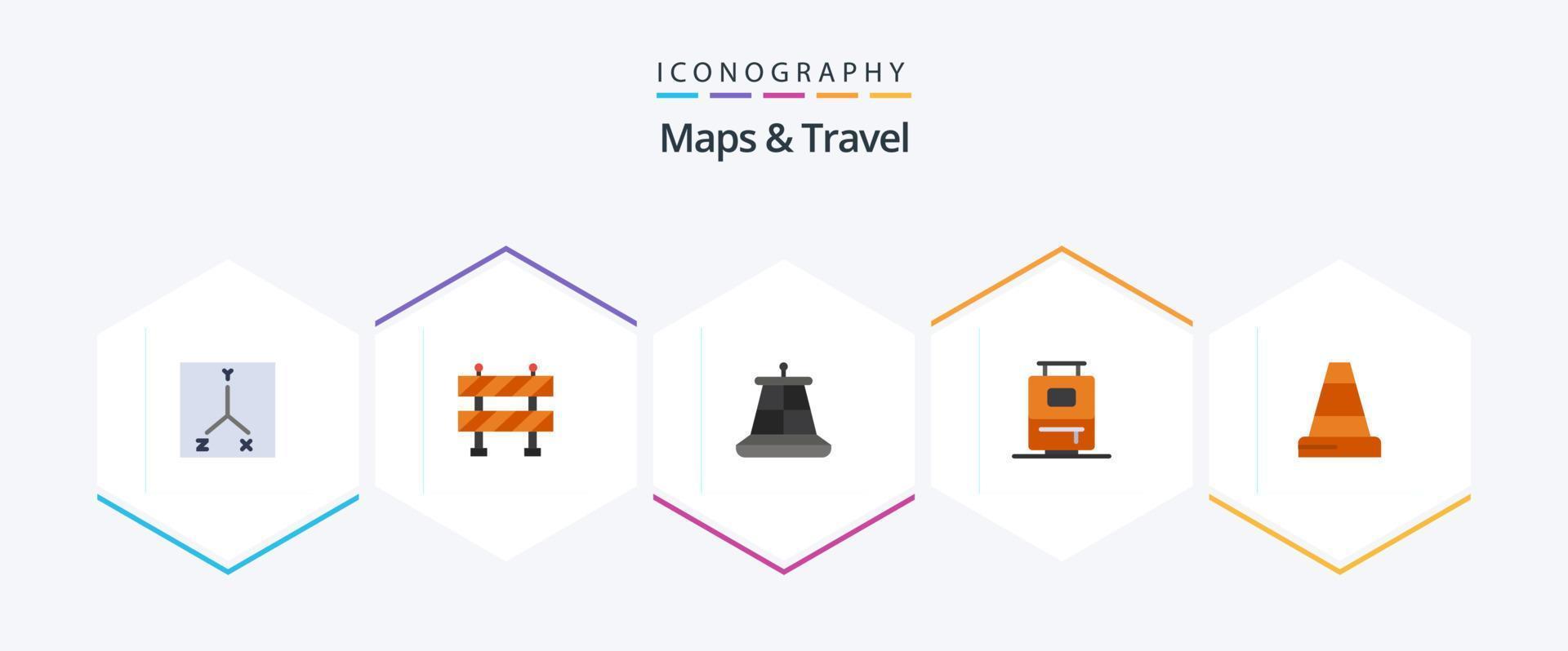 Maps and Travel 25 Flat icon pack including . bag. . construction vector