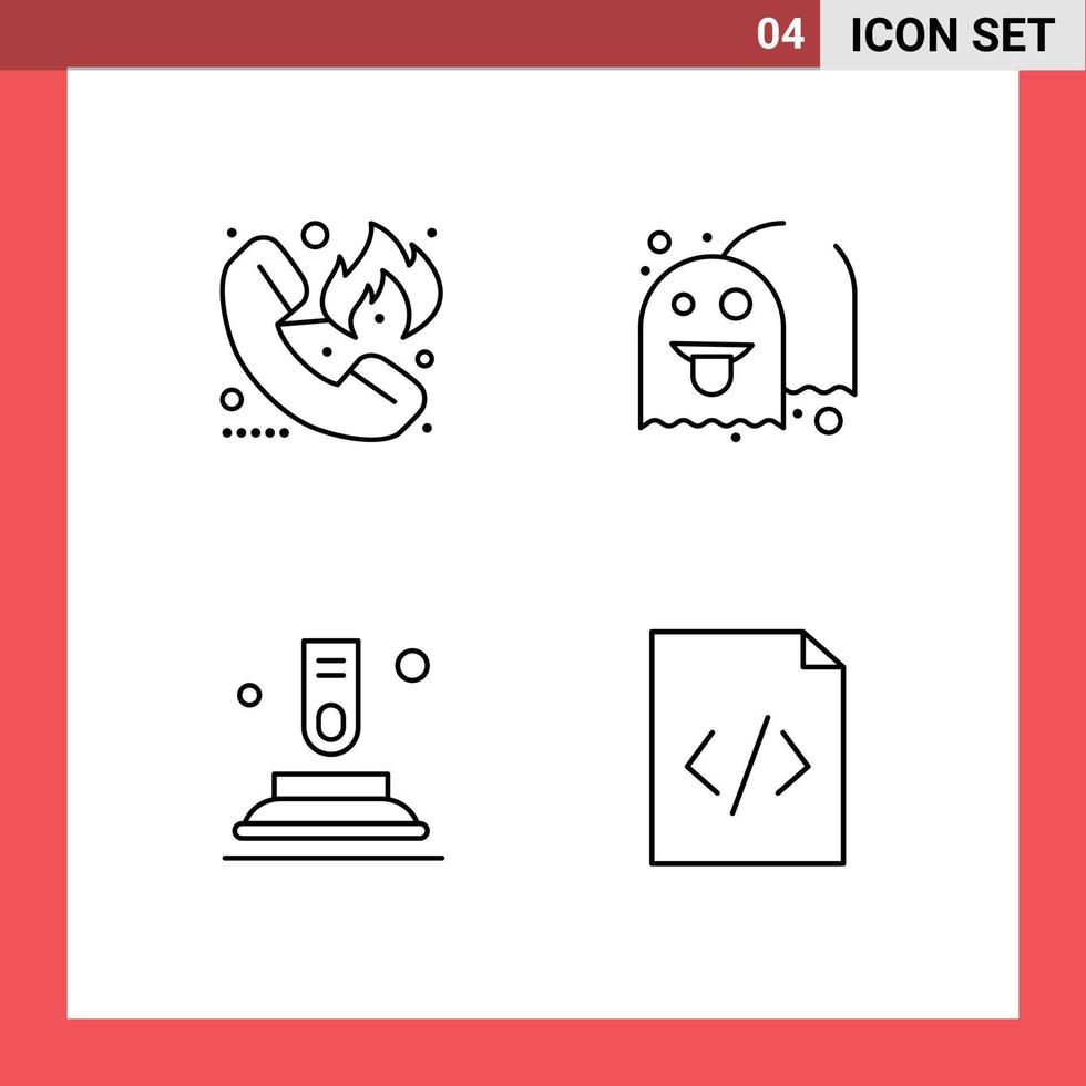 4 Universal Filledline Flat Colors Set for Web and Mobile Applications call press firefighter game finger Editable Vector Design Elements