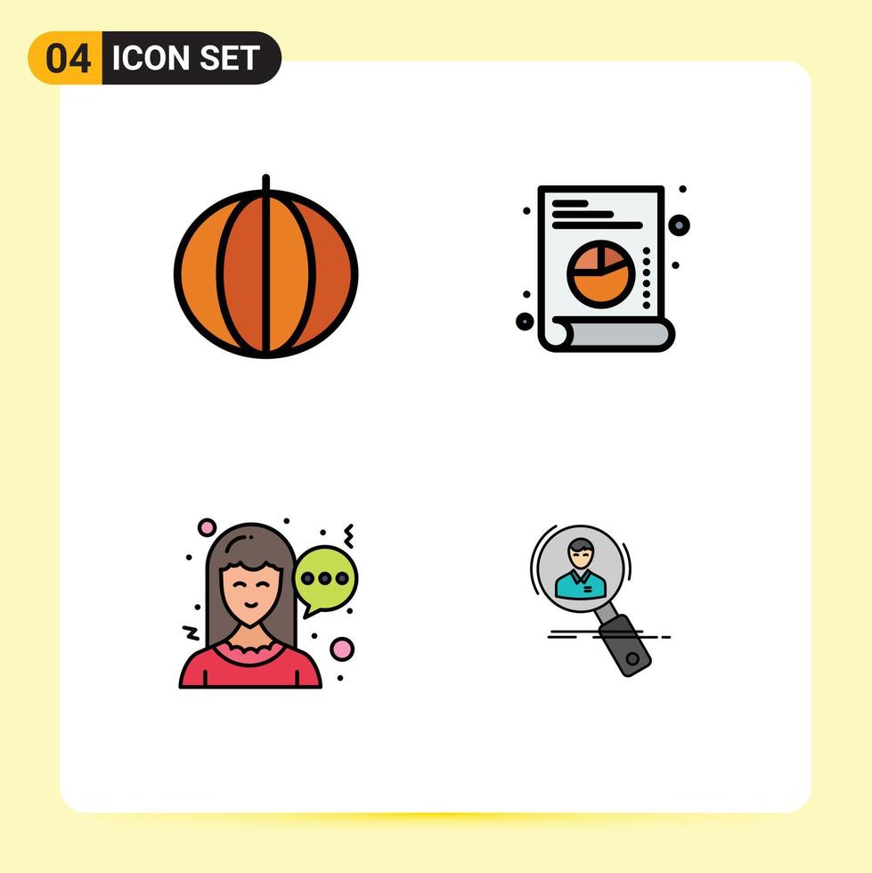 símbolos de iconos universales grupo de 4 colores planos de línea de relleno modernos de búsqueda de gráficos vegetales de comunicación fresca elementos de diseño de vectores editables