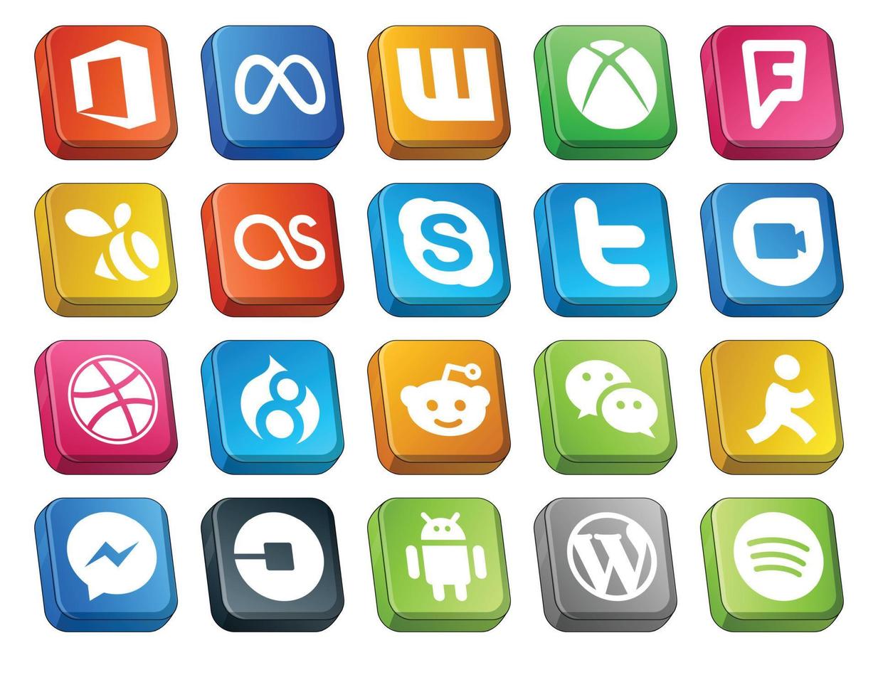 20 Social Media Icon Pack Including messenger reddit skype drupal google duo vector