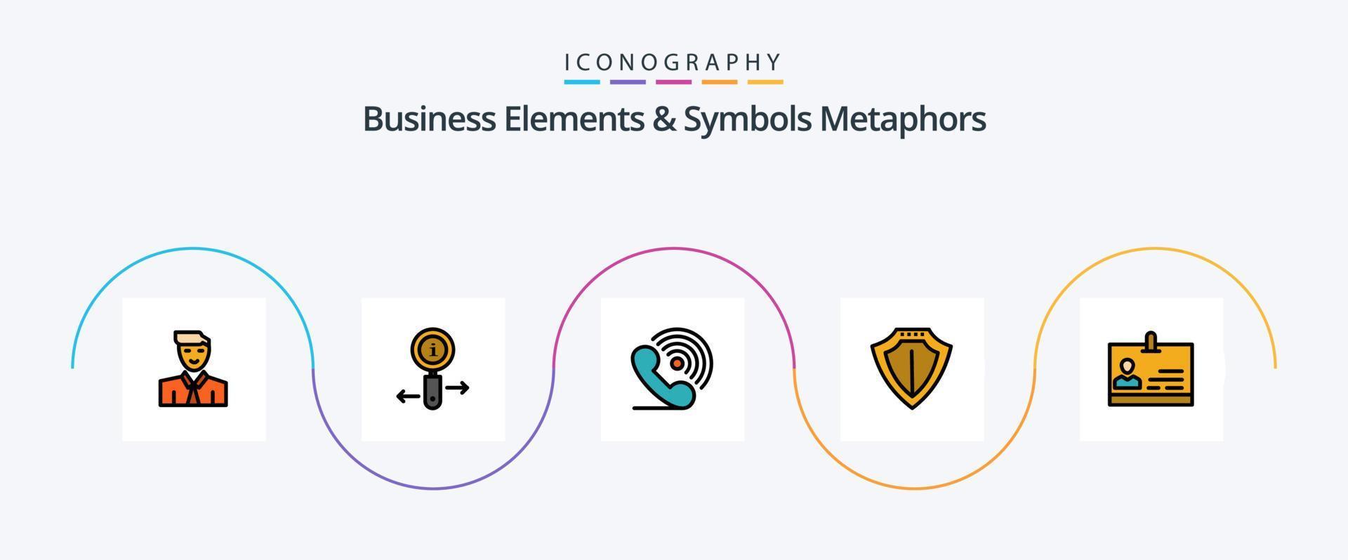 Business Elements And Symbols Metaphors Line Filled Flat 5 Icon Pack Including protect. protection. search. sheild. ring vector