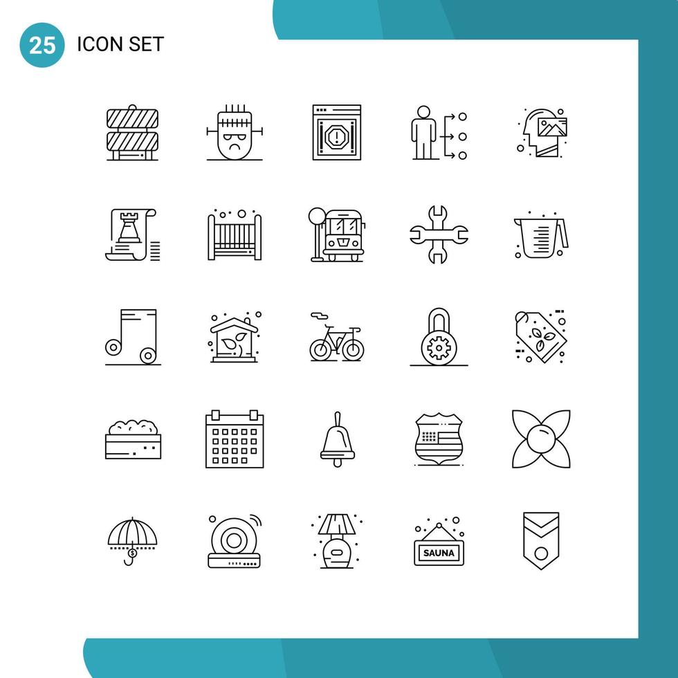 Editable Vector Line Pack of 25 Simple Lines of male network alert link warning Editable Vector Design Elements