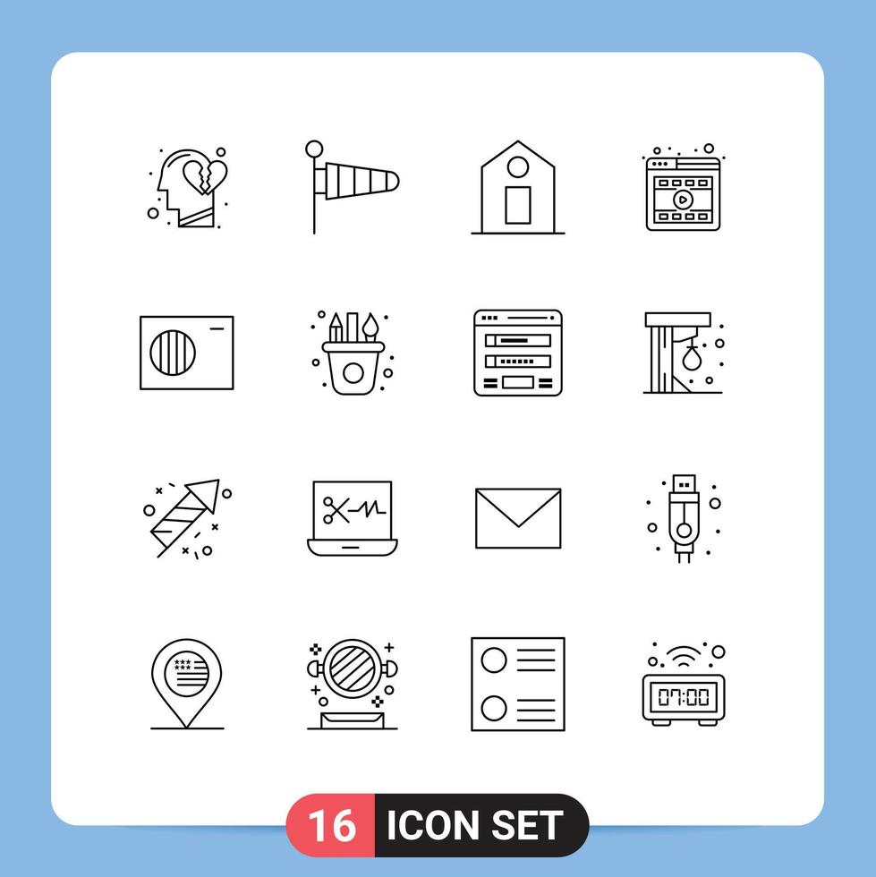 Modern Set of 16 Outlines Pictograph of outdoor air label online player Editable Vector Design Elements