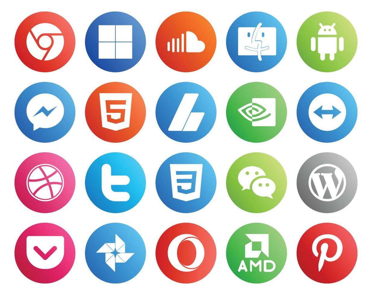 20 Social Media Icon Pack Including wechat tweet html twitter teamviewer vector