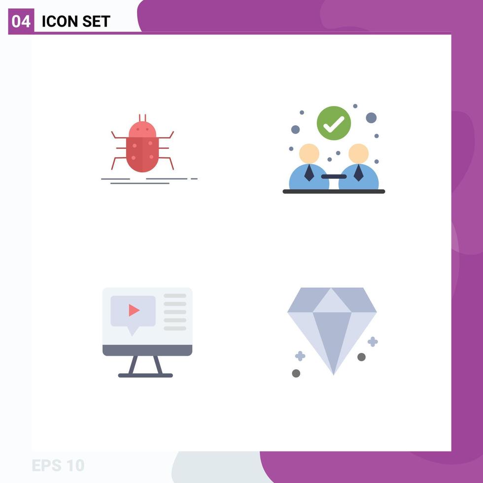 Flat Icon Pack of 4 Universal Symbols of bug play testing collaboration education Editable Vector Design Elements