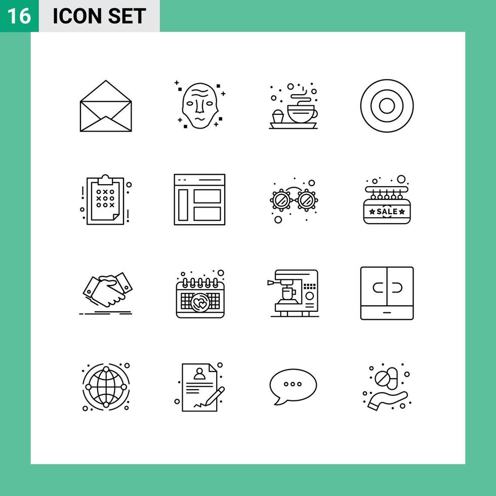 Outline Pack of 16 Universal Symbols of planning plan breakfast symbols sign Editable Vector Design Elements