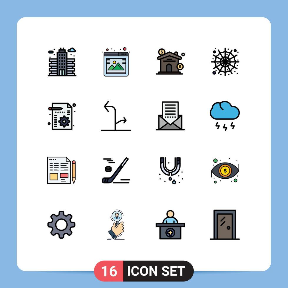 16 Universal Flat Color Filled Line Signs Symbols of management scary asset spider web halloween Editable Creative Vector Design Elements