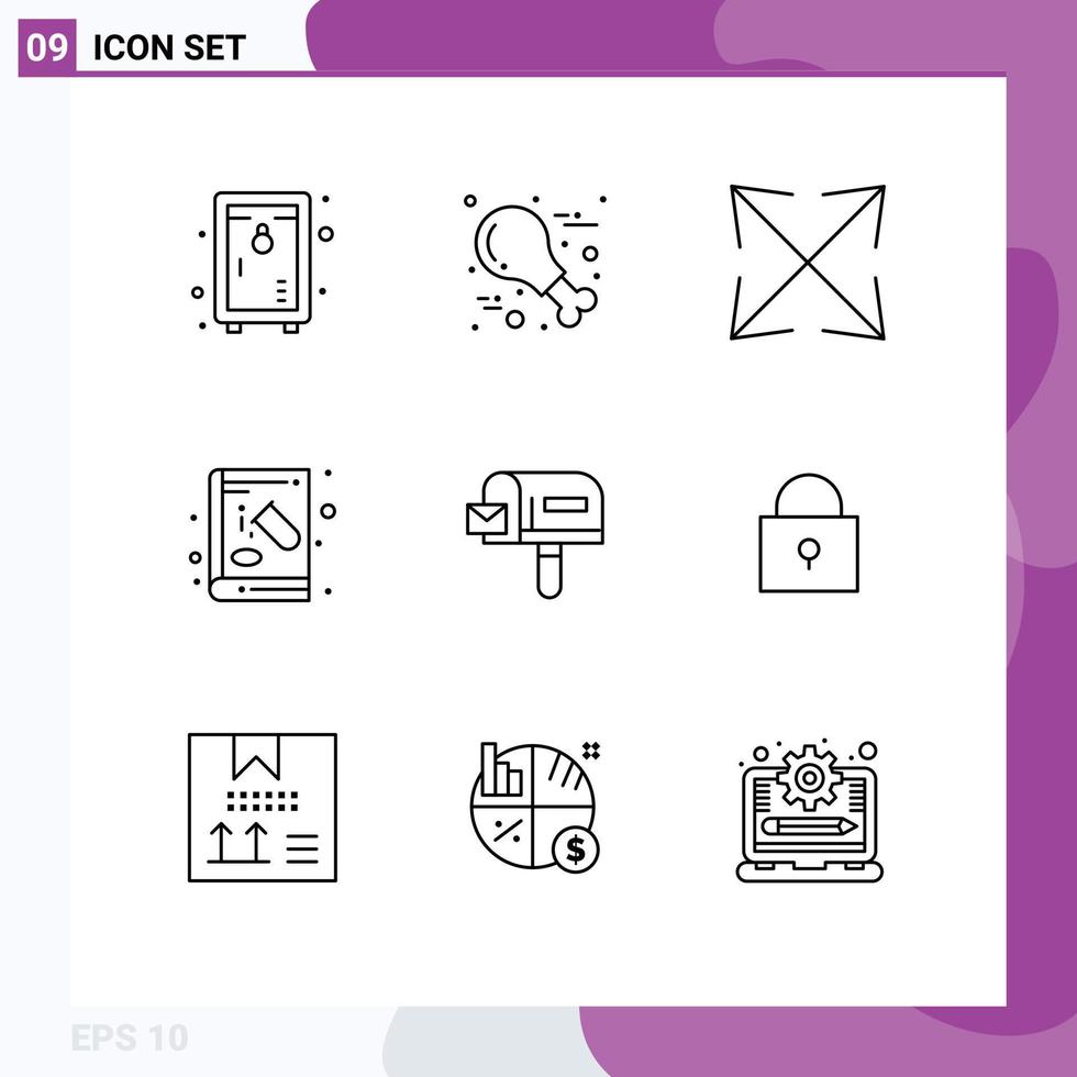 User Interface Pack of 9 Basic Outlines of mail experiment arrow education chemical Editable Vector Design Elements