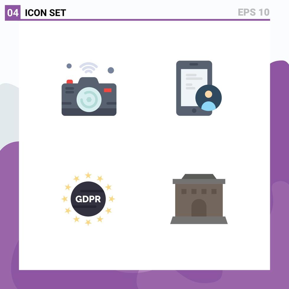 Modern Set of 4 Flat Icons Pictograph of camera gdpr internet of things secure privacy Editable Vector Design Elements