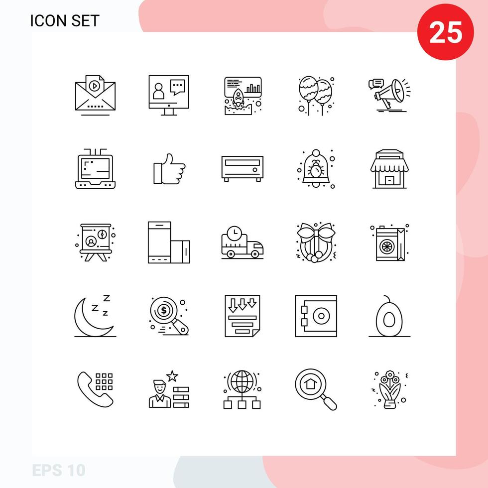 Modern Set of 25 Lines Pictograph of marketing party data holi balloon Editable Vector Design Elements