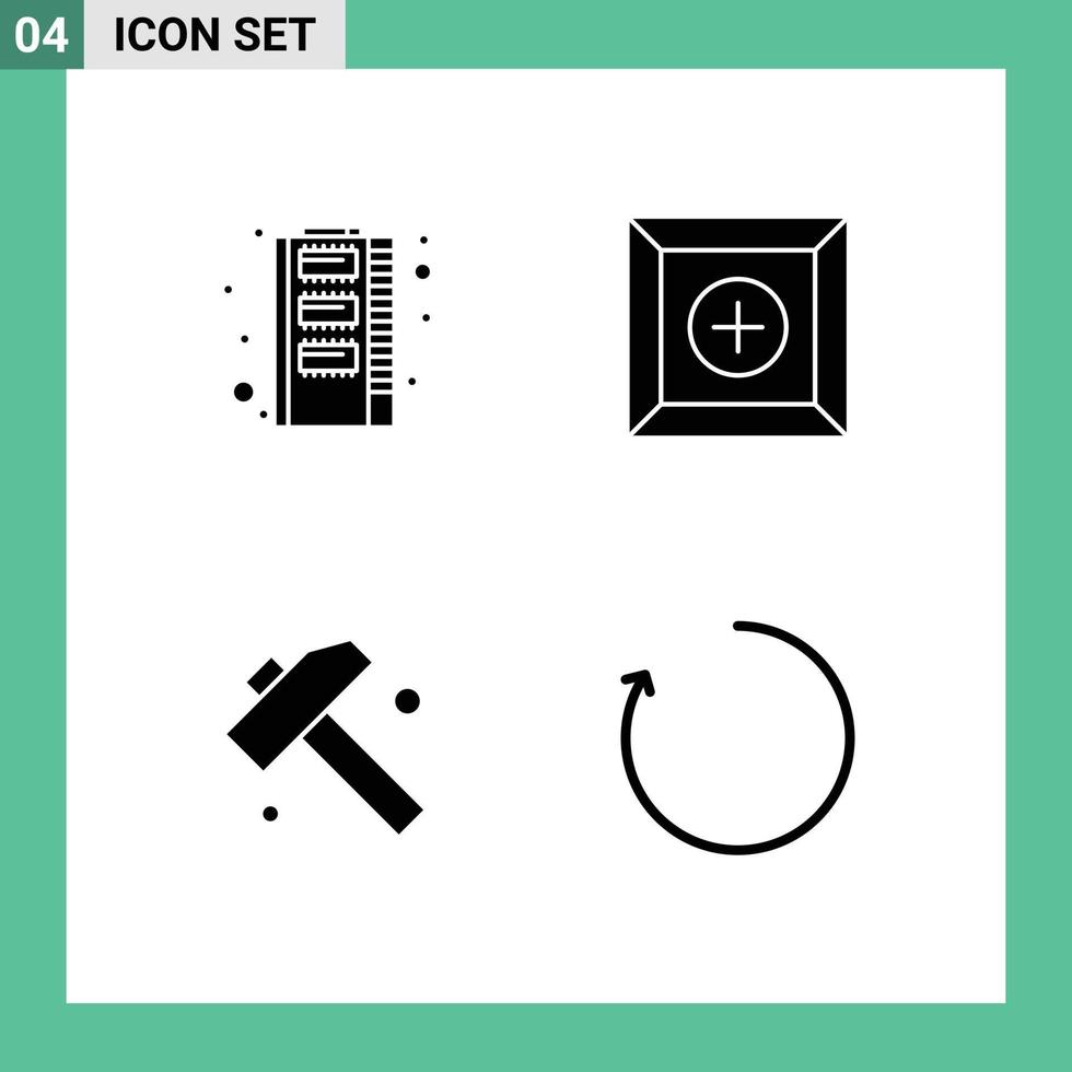 4 Thematic Vector Solid Glyphs and Editable Symbols of hardware tool storage product clockwise Editable Vector Design Elements