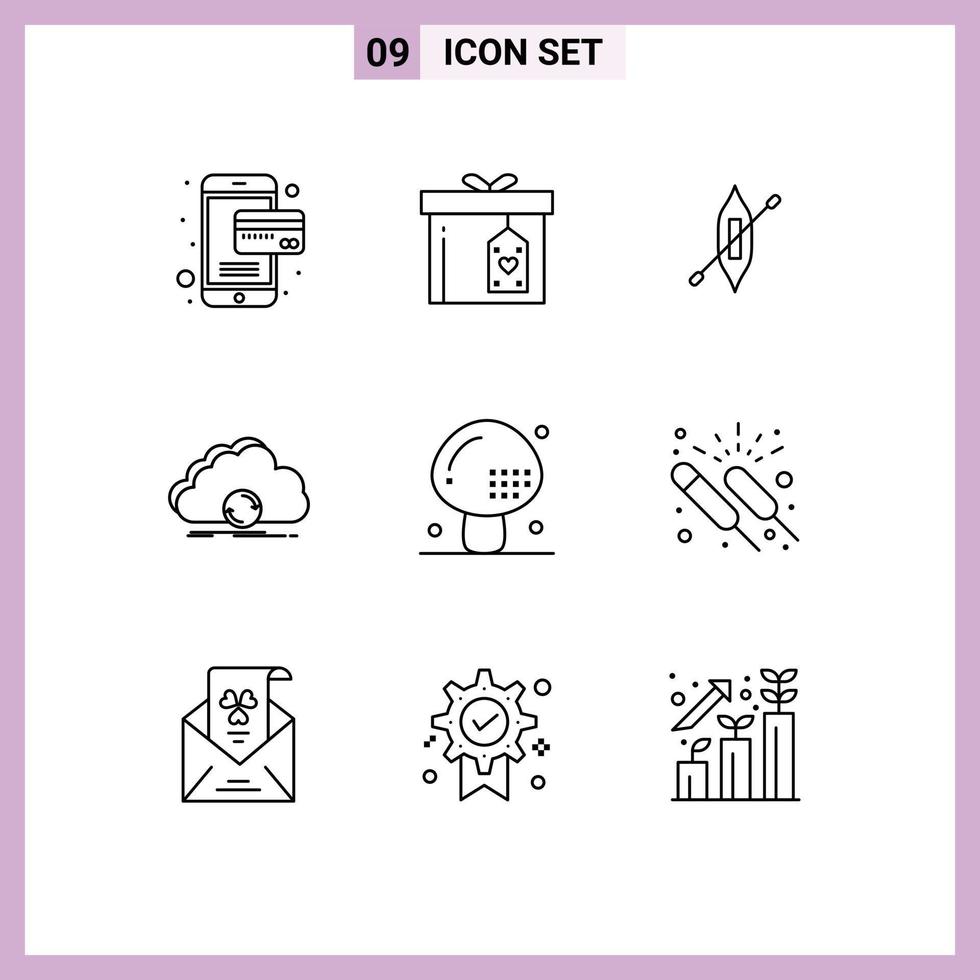 Pack of 9 creative Outlines of drinks synchronization canoe data syncing Editable Vector Design Elements