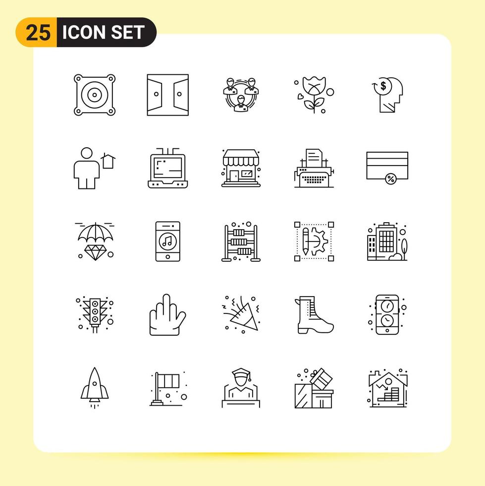 Universal Icon Symbols Group of 25 Modern Lines of rose flower team structure people Editable Vector Design Elements