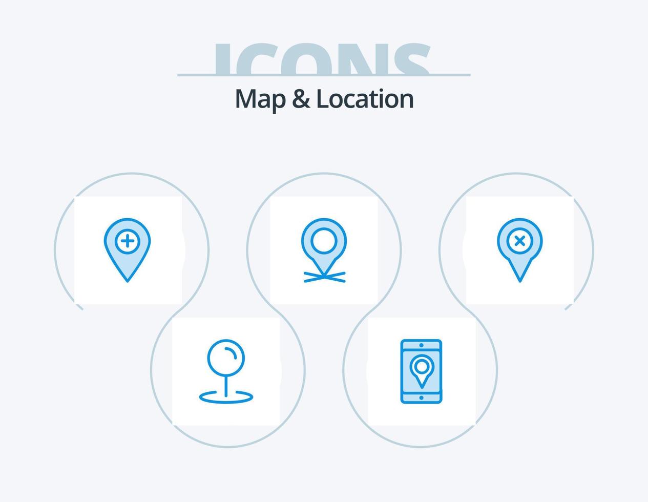 mapa y ubicación paquete de iconos azules 5 diseño de iconos. alfiler. alfiler. localización. puntero. localización vector