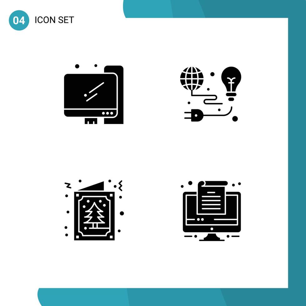 Universal Icon Symbols Group of 4 Modern Solid Glyphs of computer card protection earth invitation Editable Vector Design Elements