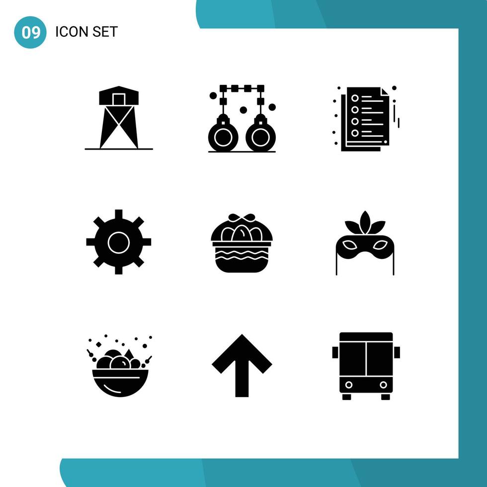 Modern Set of 9 Solid Glyphs and symbols such as egg basket police setting gear Editable Vector Design Elements