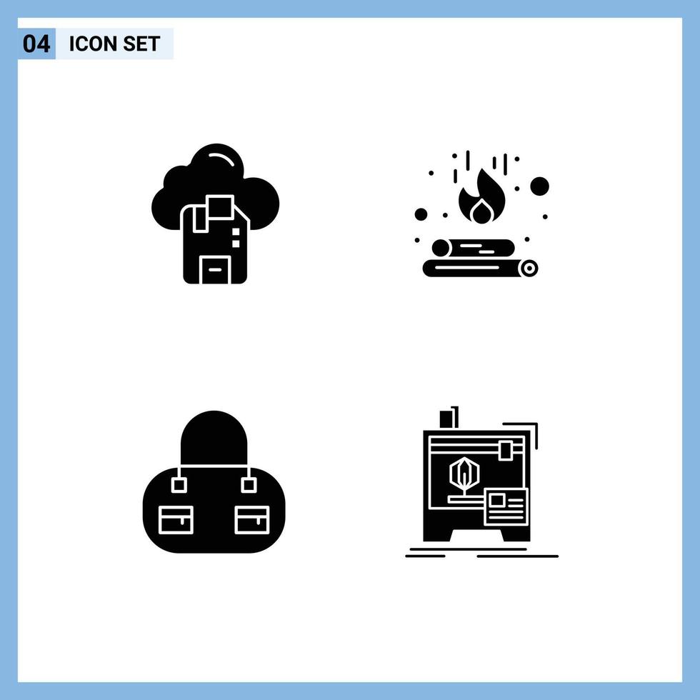 4 Creative Icons Modern Signs and Symbols of cloud fashion server fire machine Editable Vector Design Elements