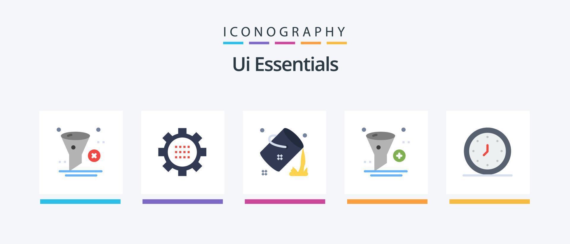 Ui Essentials Flat 5 Icon Pack Including application. add. options. paint. colour. Creative Icons Design vector