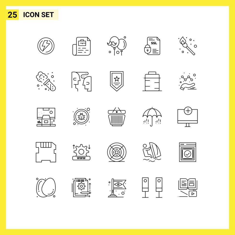 Pack of 25 Modern Lines Signs and Symbols for Web Print Media such as ssl document bag certificate fathers day Editable Vector Design Elements