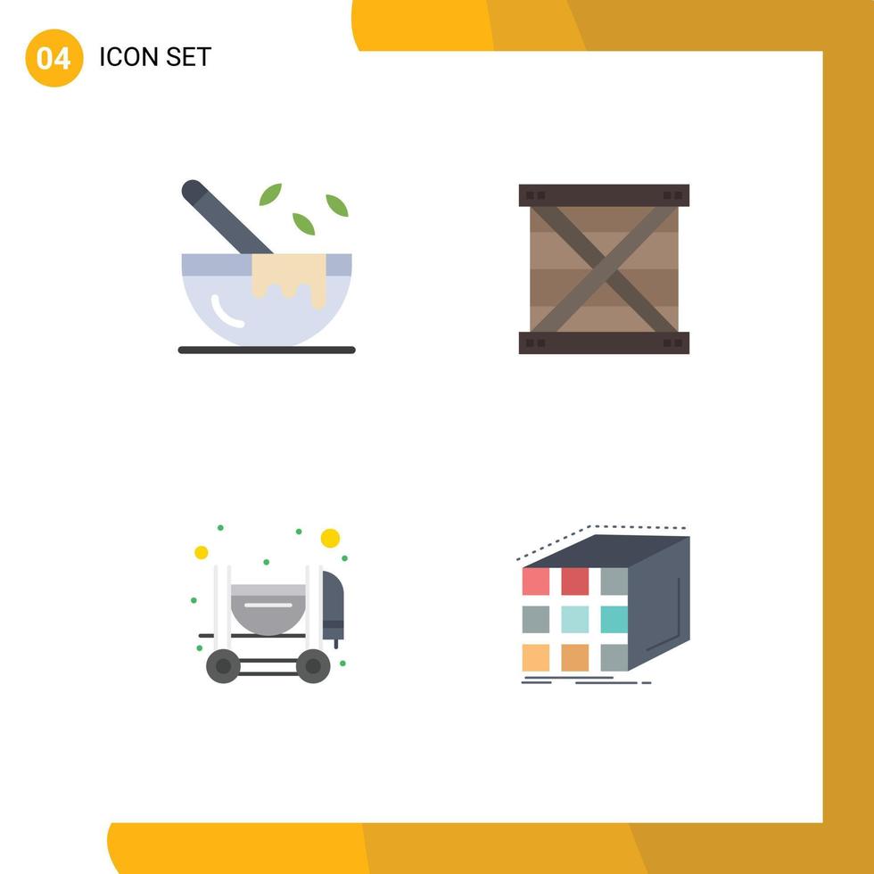 Group of 4 Modern Flat Icons Set for boiling concrete restaurant design mixer Editable Vector Design Elements