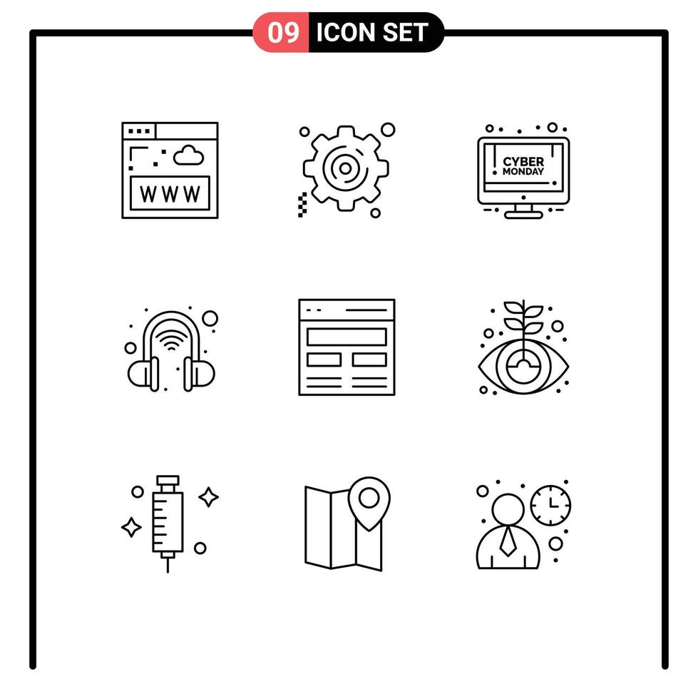 Modern Set of 9 Outlines and symbols such as interface header discount communication technology Editable Vector Design Elements