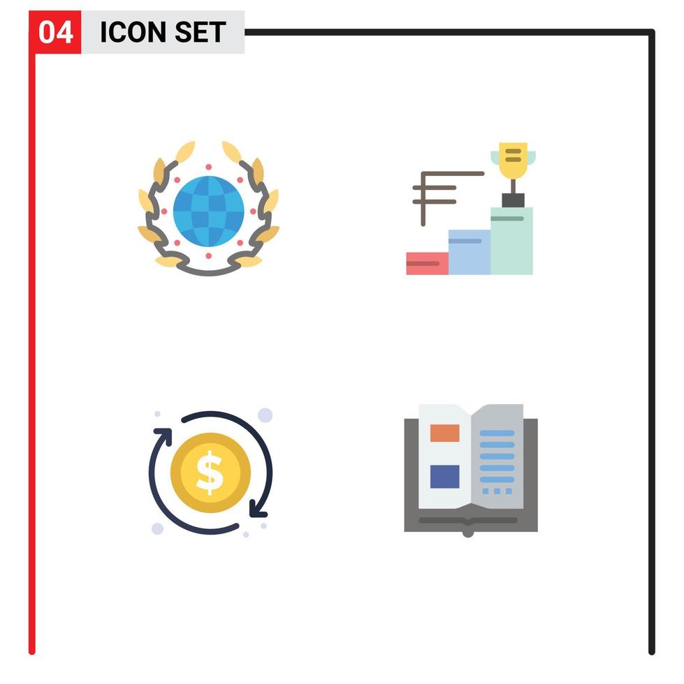 Universal Icon Symbols Group of 4 Modern Flat Icons of earth money world trophy book Editable Vector Design Elements