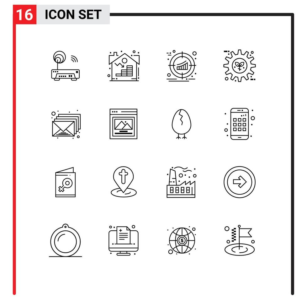 Set of 16 Commercial Outlines pack for setting gear target energy strategy Editable Vector Design Elements