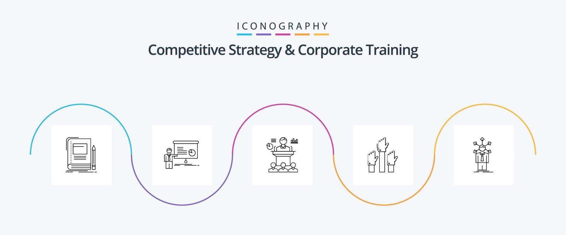 Competitive Strategy And Corporate Training Line 5 Icon Pack Including desire. aspiration. report. seminar. convention vector