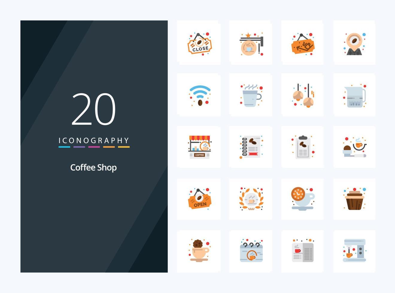 20 Coffee Shop Flat Color icon for presentation vector