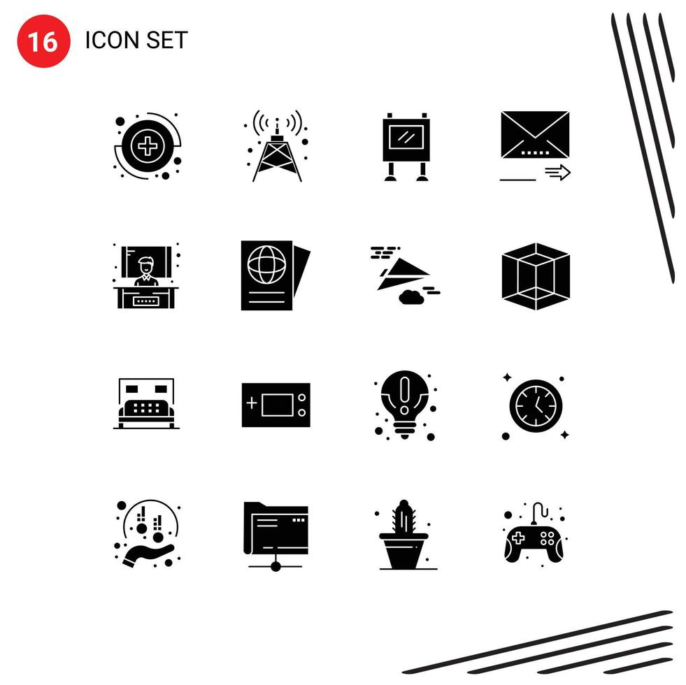 Set of 16 Modern UI Icons Symbols Signs for document presentation billboard conference navigation Editable Vector Design Elements