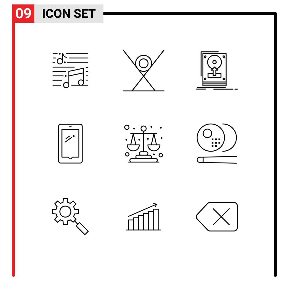 Set of 9 Vector Outlines on Grid for mobile phone kitchen upload hdd Editable Vector Design Elements