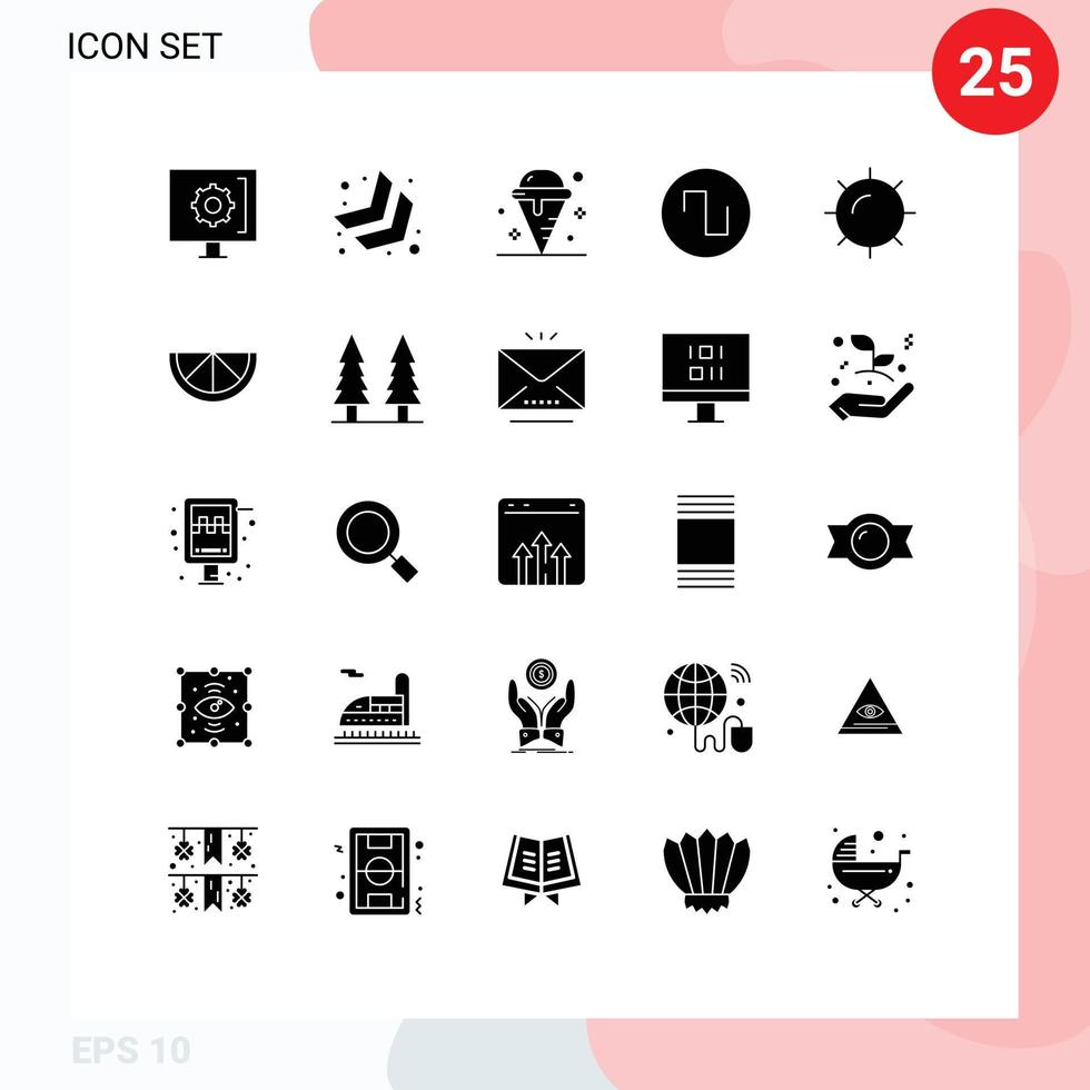 Pictogram Set of 25 Simple Solid Glyphs of sun wave cream square sweet Editable Vector Design Elements
