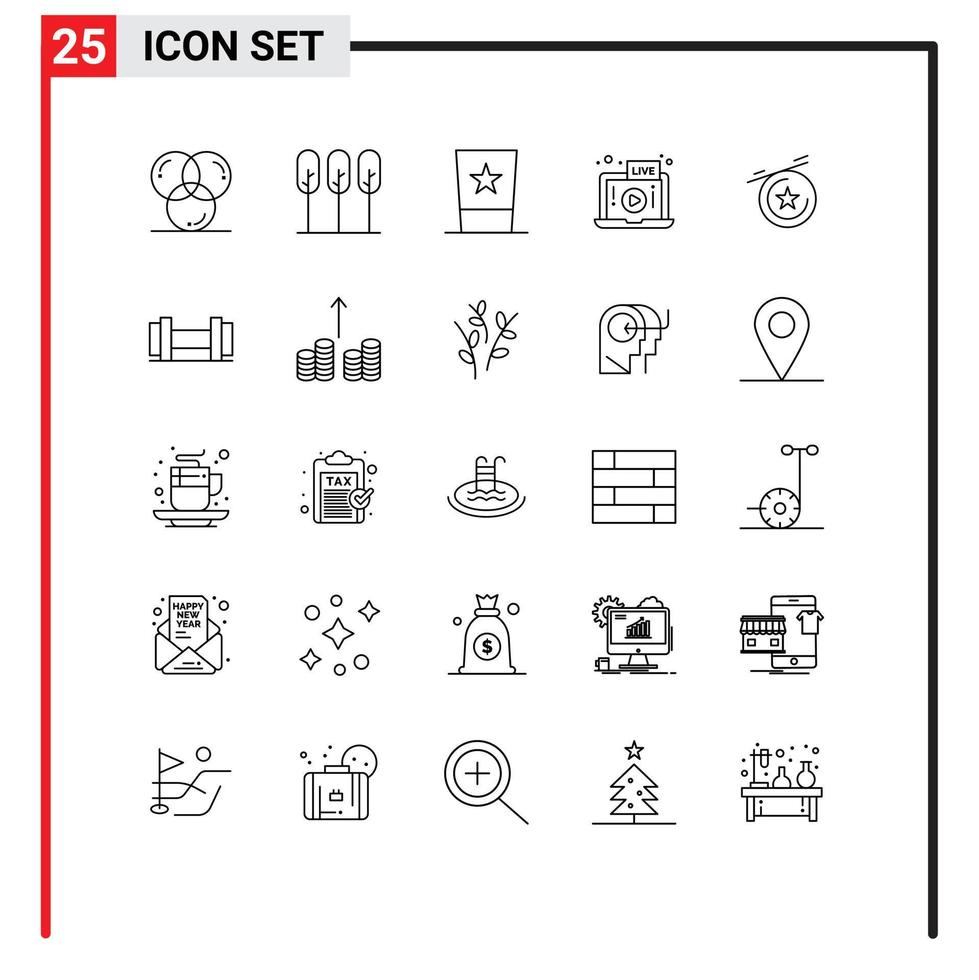 Set of 25 Modern UI Icons Symbols Signs for laptop video trees live top Editable Vector Design Elements