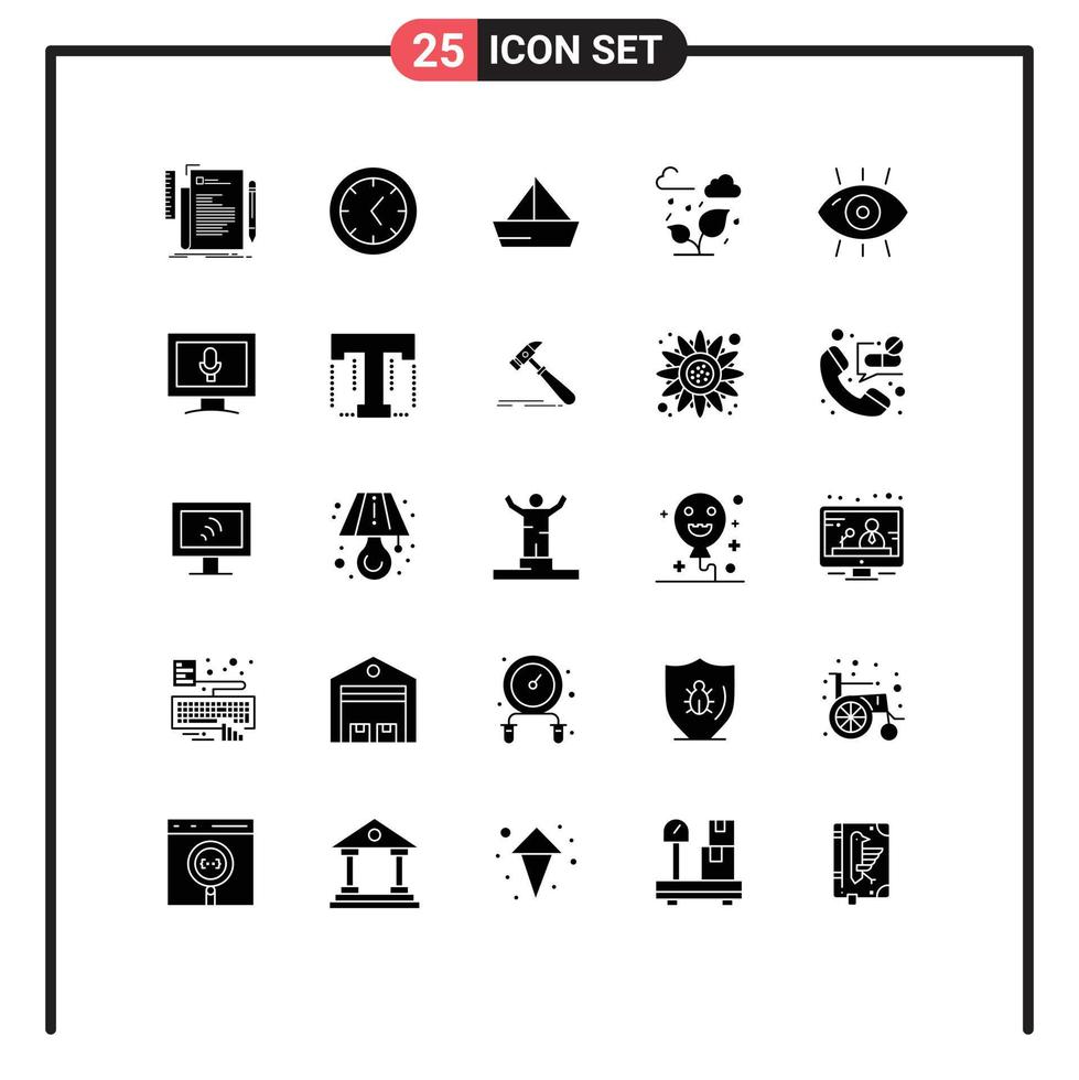 Pictogram Set of 25 Simple Solid Glyphs of eye leaf sail cloud green Editable Vector Design Elements