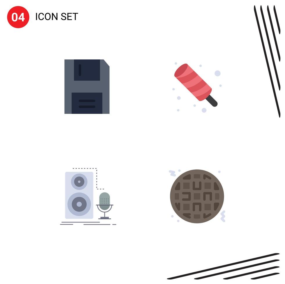 Set of 4 Modern UI Icons Symbols Signs for devices live floppy food microphone Editable Vector Design Elements